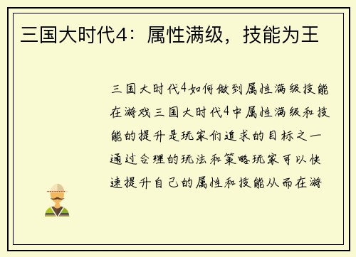 三国大时代4：属性满级，技能为王